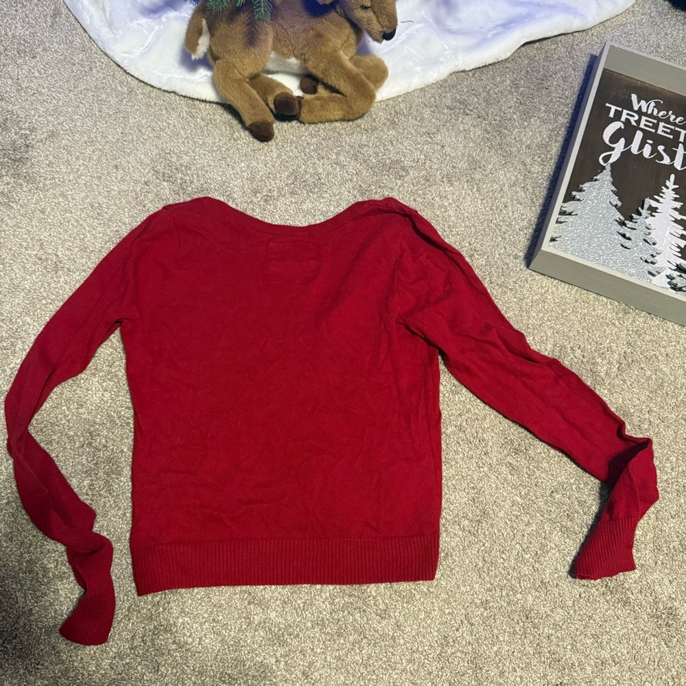 Hollister Co. Women's Red and Burgundy Cardigan velvet & lace fringe details - Picture 9 of 10